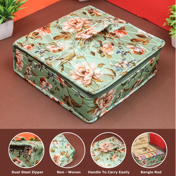 Epics Green Jewellery Organisers Pouch for Women | Travel Jewellery Storage Bag with 6 Transparent Pouches & Bangle Rod | Jewellery Box for Earrings, Rings, Bracelets & Accessories