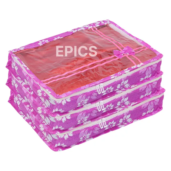 (Pack of 10) Non-Woven Double Saree Cover, Bow Design With Top Transparent