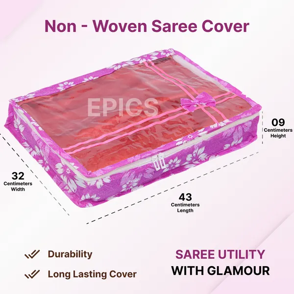 (Pack of 10) Non-Woven Double Saree Cover, Bow Design With Top Transparent