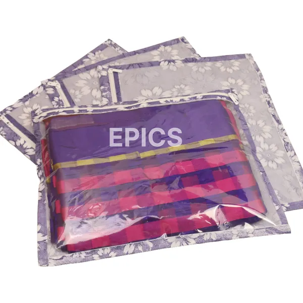 (Pack Of 10) flower printed Top Transparent Single Non-Woven Saree Cover