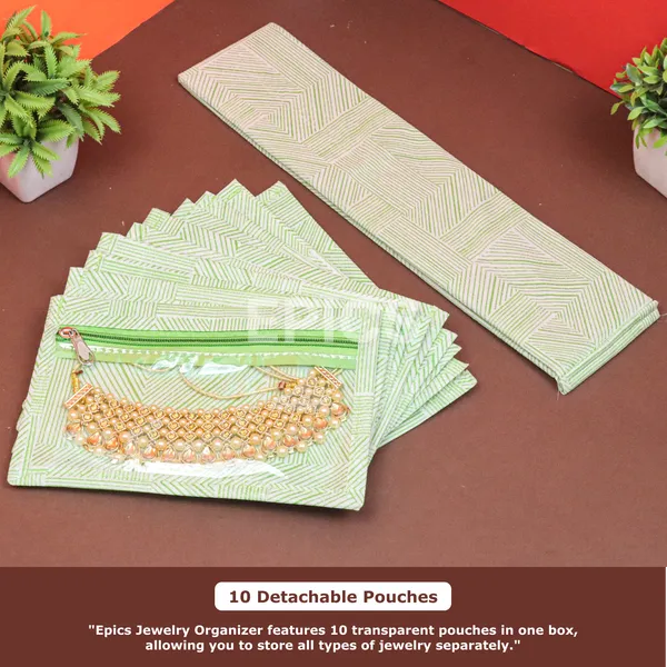 Premium Jewelry Organizer Box with Transparent Pouches – Non-Woven Fabric, Steel Zipper, Travel-Friendly Jewelry Storage Case, Ideal for Necklaces, Earrings & Bangles (Green)