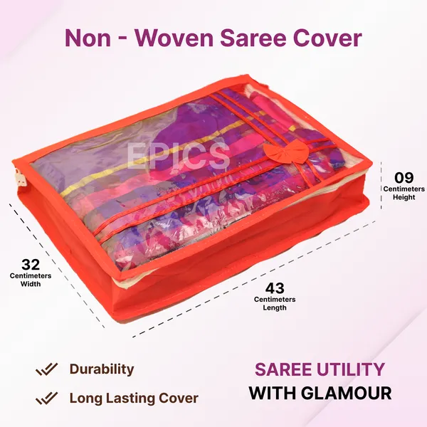 (Pack of 10) Non-Woven Double Saree Cover, Bow Design With Top Transparent