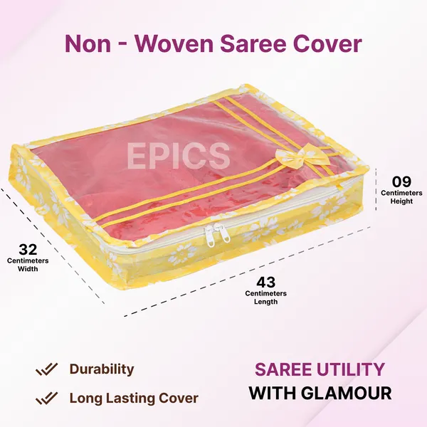 (Pack of 10) Non-Woven Double Saree Cover, Bow Design With Top Transparent