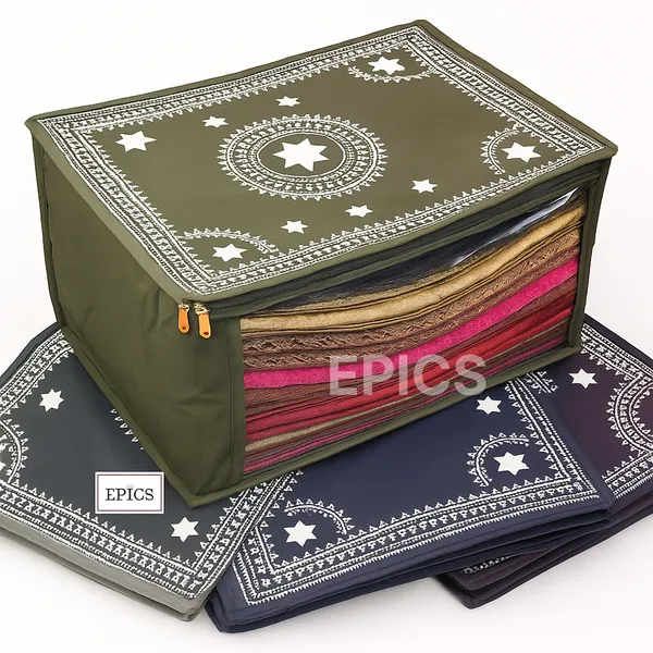 (Pack of 5) (10 inch) Silk Satin Large Saree Cover, Transparent saree cover clothes Cover with Stainless Steel Zip