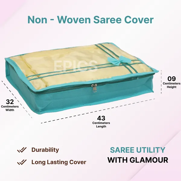 (Pack of 10) Non-Woven Double Saree Cover, Bow Design With Top Transparent