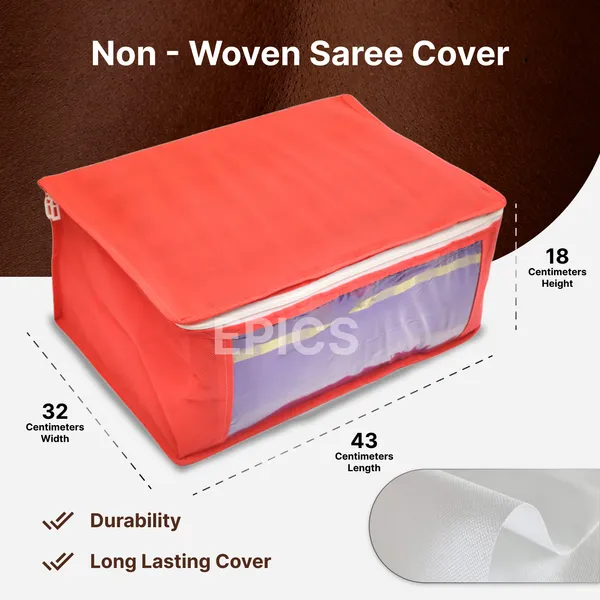 (Pack of 10) Non-Woven Large Saree Cover, Bow Design With Front Transparent