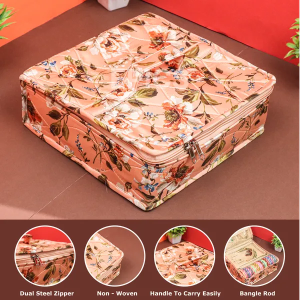 Epics Jewellery Organisers Pouch for Women | Stylish Travel Jewellery Storage Bag | 6 Transparent Pouches & Bangle Rod | Earrings, Rings, Bangles & Accessories Box (Peach)