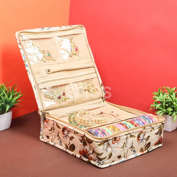 Epics Jewellery Organisers Pouch | Large Travel Jewellery Box with 6 Transparent Pouches & Bangle Rod | Jewellery Storage Bag for Women (Brown)