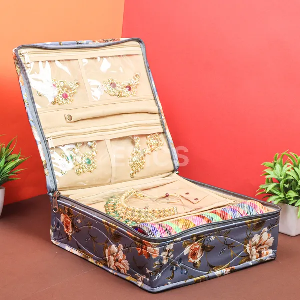 Epics Jewellery Organisers Pouch – Elegant Travel Jewellery Storage Bag | 6 Transparent Pouches & Bangle Rod | Compact Jewellery Box for Women (Gray)