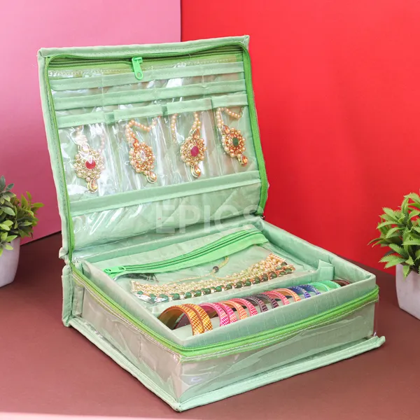 Epics Luxury Jewelry Organizer Box for Women – Elegant Bangle, Necklace & Earring Storage Case with Zipper Closure – Travel-Friendly Bridal Jewelry Pouch (Green)