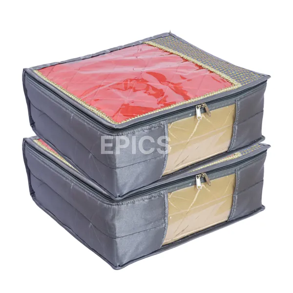 (Pack of 5) (8 inch) Silk Satin Large Saree Cover, Front Transparent saree cover