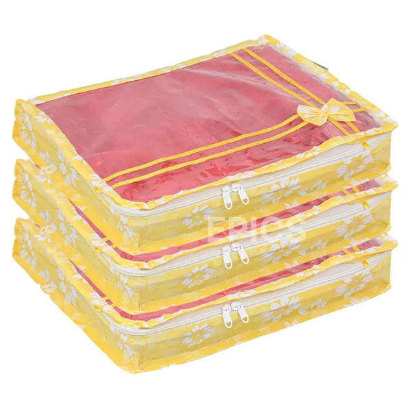 (Pack of 10) Non-Woven Double Saree Cover, Bow Design With Top Transparent