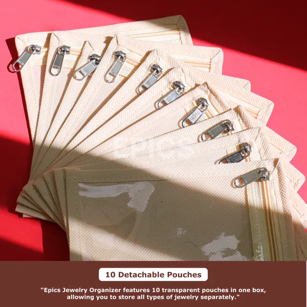 Elegant Jewelry Storage Organizer with Multiple Zippered Pouches – Travel-Friendly & Dustproof Jewelry Case for Necklaces, Bangles & Accessories