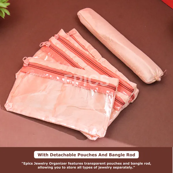 Epics Luxury Jewelry Organizer Box for Women – Elegant Bangle, Necklace & Earring Storage Case with Zipper Closure – Travel-Friendly Bridal Jewelry Pouch (Peach)