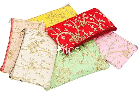 (Pack of 5) Embroidery Zip Pouches, Wedding Return Gift For Women