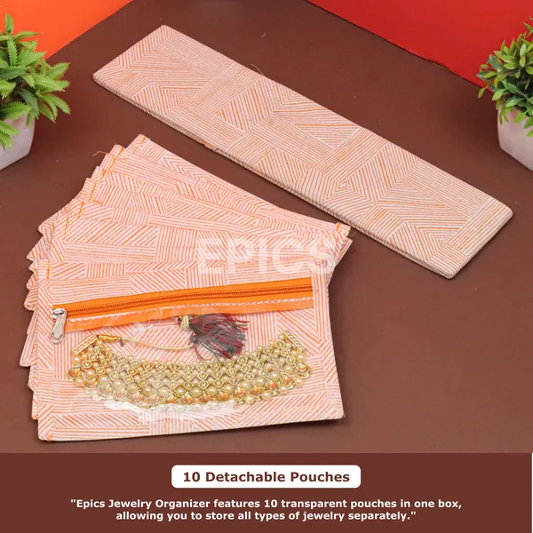 Premium Jewelry Organizer Box with Transparent Pouches – Non-Woven Fabric, Steel Zipper, Travel-Friendly Jewelry Storage Case, Ideal for Necklaces, Earrings & Bangles (Orange)