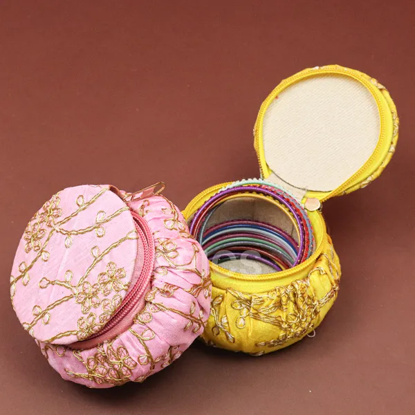 (Pack of 3)Embroidery matki shape,  Bangle Box Jewellery Organiser Box Earring Storage Box,