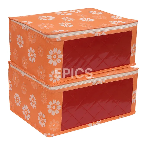 (Pack of 10) Non-Woven Large Saree Cover, Bow Design With Front Transparent