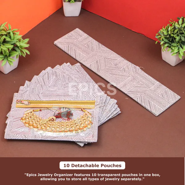 Premium Jewelry Organizer Box with Transparent Pouches – Non-Woven Fabric, Steel Zipper, Travel-Friendly Jewelry Storage Case, Ideal for Necklaces, Earrings & Bangles (Gray)