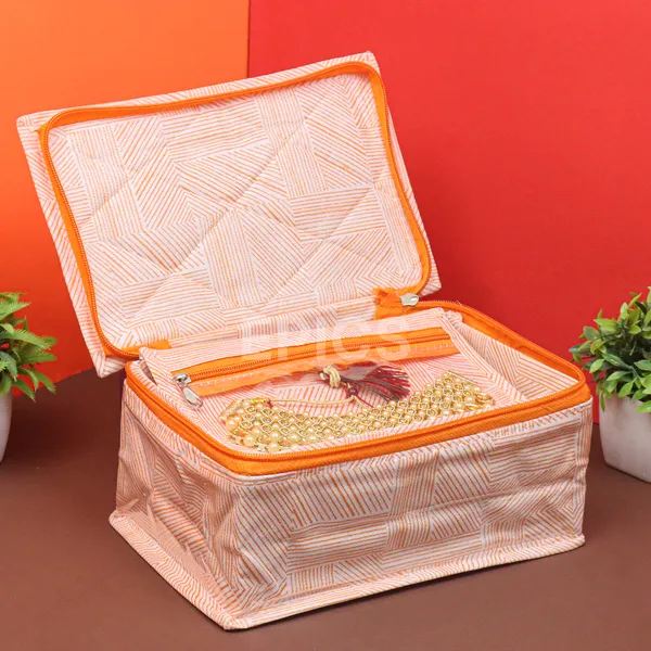 Premium Jewelry Organizer Box with Transparent Pouches – Non-Woven Fabric, Steel Zipper, Travel-Friendly Jewelry Storage Case, Ideal for Necklaces, Earrings & Bangles (Orange)