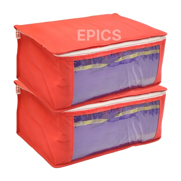 (Pack of 10) Non-Woven Large Saree Cover, Bow Design With Front Transparent