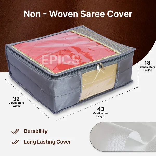 (Pack of 5) (8 inch) Silk Satin Large Saree Cover, Front Transparent saree cover