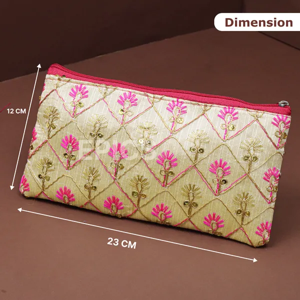 (Pack Of 5) Embroidery Worked Zip Pouches, Wedding Return Gift Women