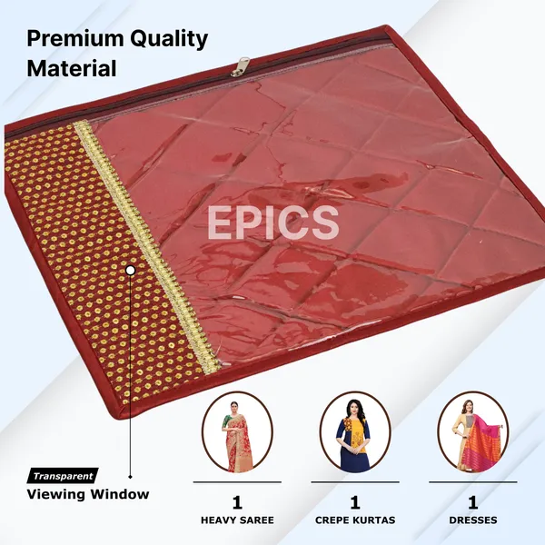 (Pack of 5) Silk Satin Tikki single Saree Cover, Transparent saree cover