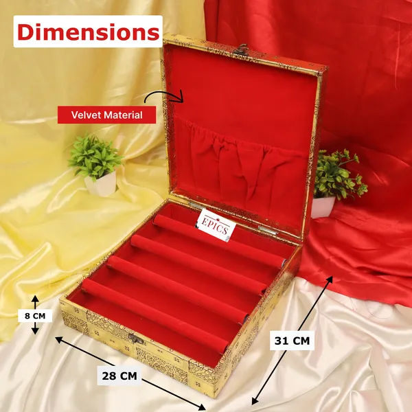 Wooden Box with Four Rod Bangle Storage Box with Lock System