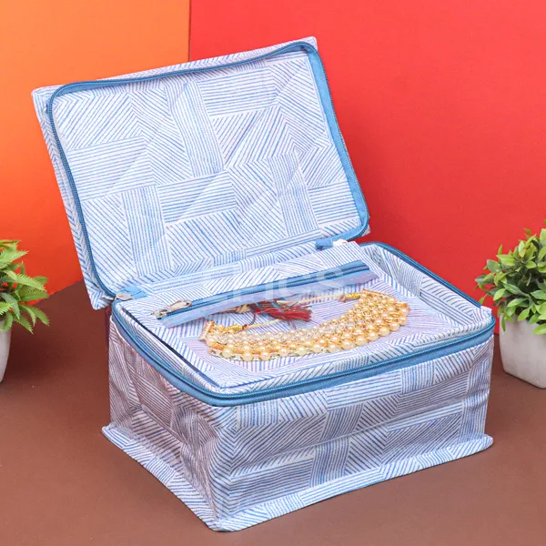Premium Jewelry Organizer Box with Transparent Pouches – Non-Woven Fabric, Steel Zipper, Travel-Friendly Jewelry Storage Case, Ideal for Necklaces, Earrings & Bangles (Blue)