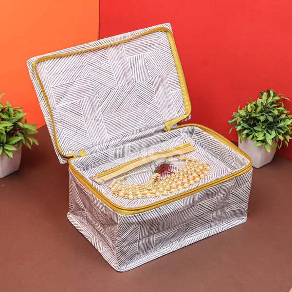 Premium Jewelry Organizer Box with Transparent Pouches – Non-Woven Fabric, Steel Zipper, Travel-Friendly Jewelry Storage Case, Ideal for Necklaces, Earrings & Bangles (Gray)