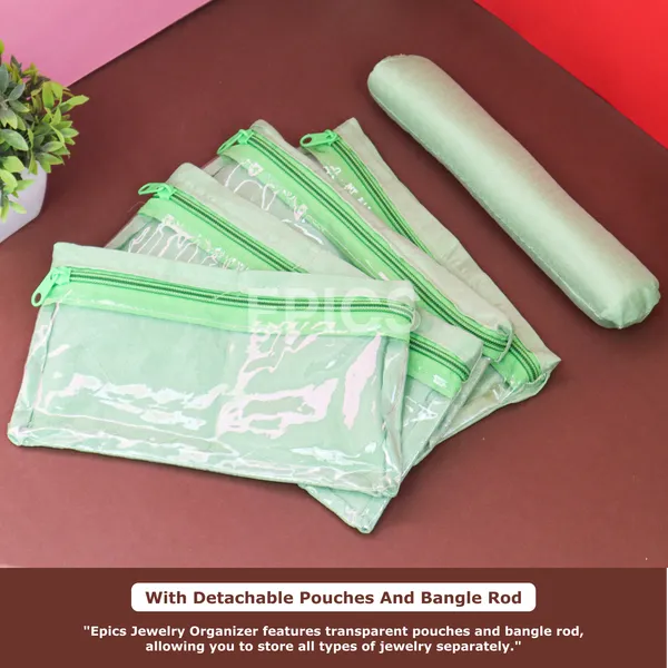 Epics Luxury Jewelry Organizer Box for Women – Elegant Bangle, Necklace & Earring Storage Case with Zipper Closure – Travel-Friendly Bridal Jewelry Pouch (Green)