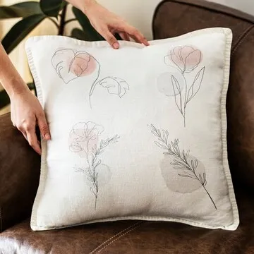 White floral Line art cushion cover