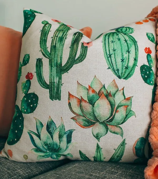 white and green hand painted cushion cover