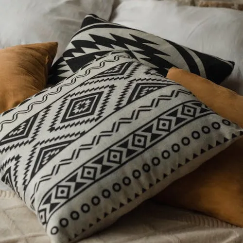 Black and white tribal art cushion cover