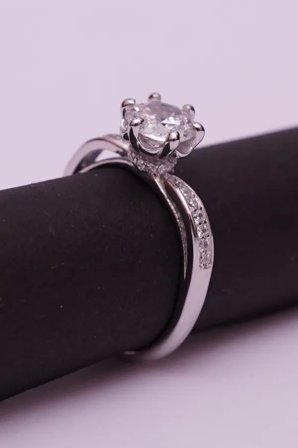 925 Sterling Silver Adjustable Pave Set Ring