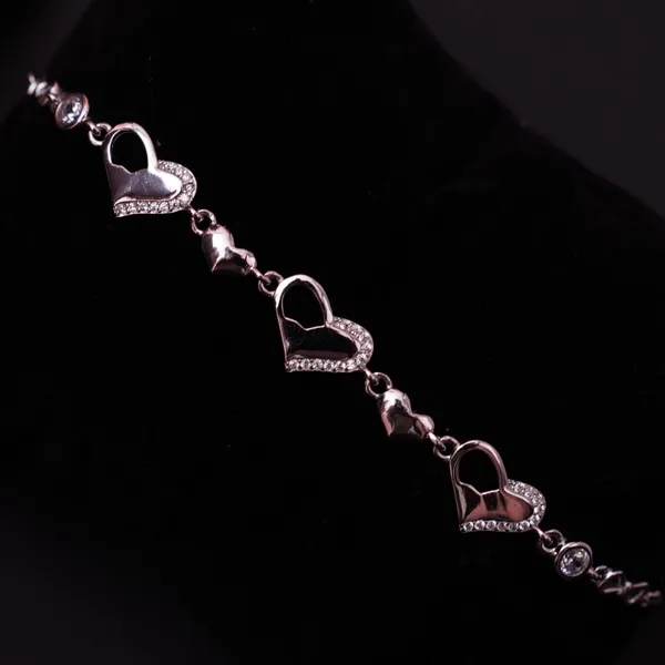 Sterling Silver Open Heart CZ Bracelet
