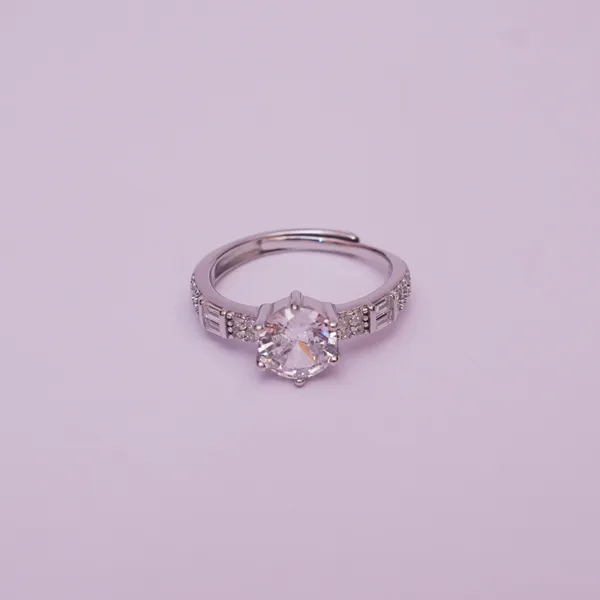 925 Sterling Silver Adjustable Round  and Baguette Ring