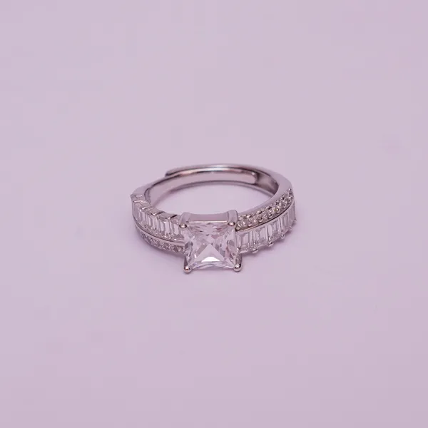 925 Sterling Silver Adjustable Princess and Baguette Ring