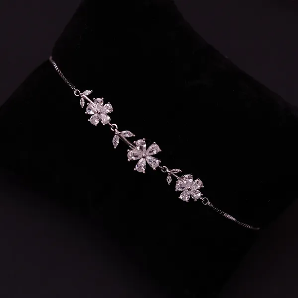Adjustable Silver Floral Gem Bracelet