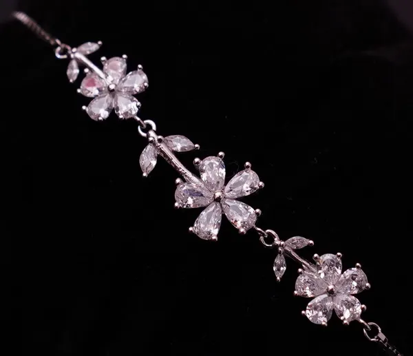 Adjustable Silver Floral Gem Bracelet